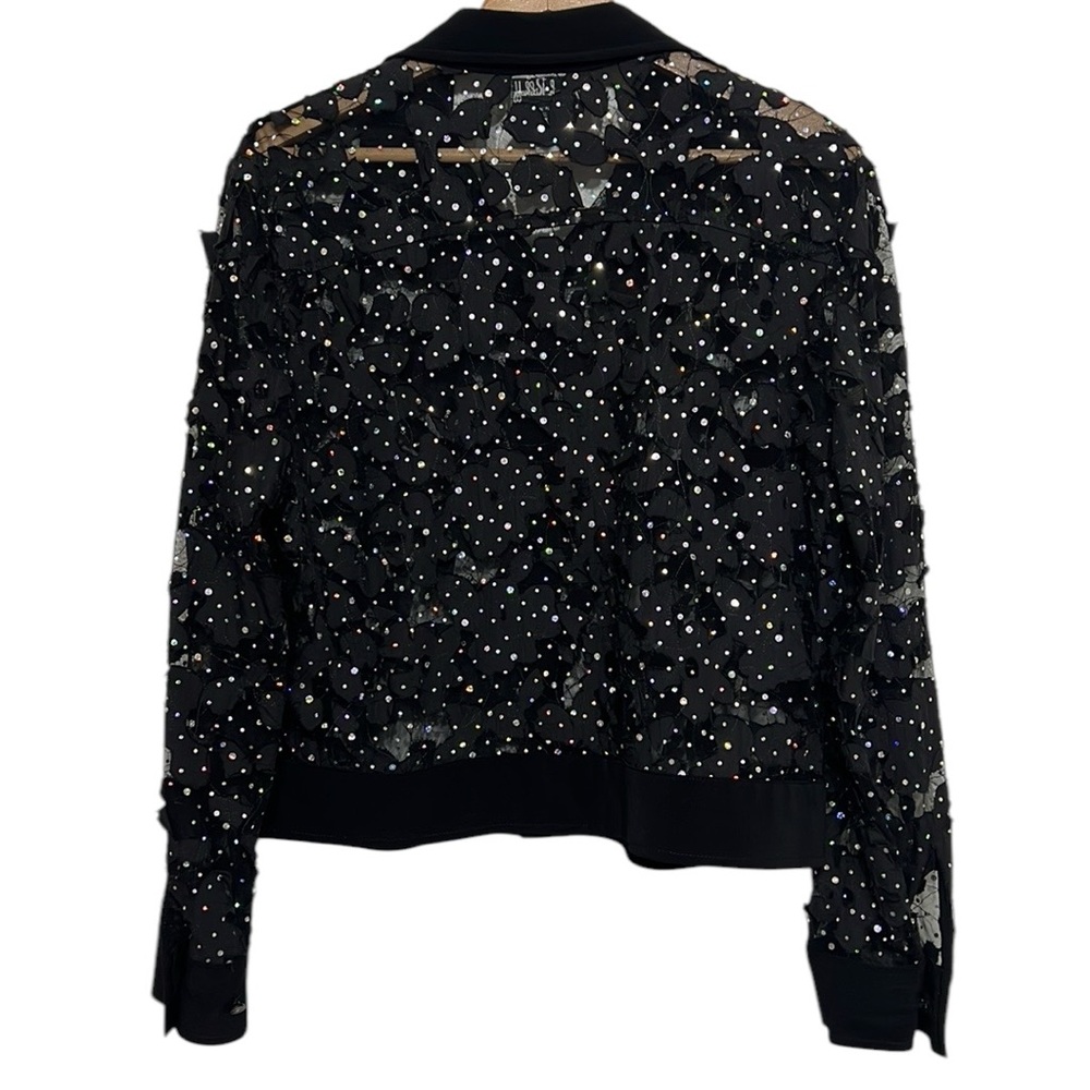Joseph Ribkoff Black Cardigan Blouse Womans Size 14 Sheer Cutout Sparkle Vintage - Picture 6 of 10